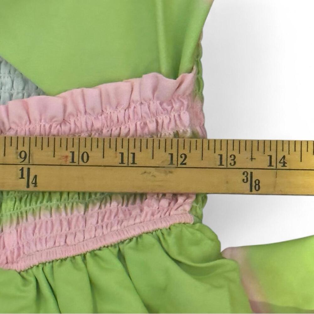 Tiered Halter Mini Dress Green Pink Striped Cutout Size M Main Strip Resort - Picture 7 of 9